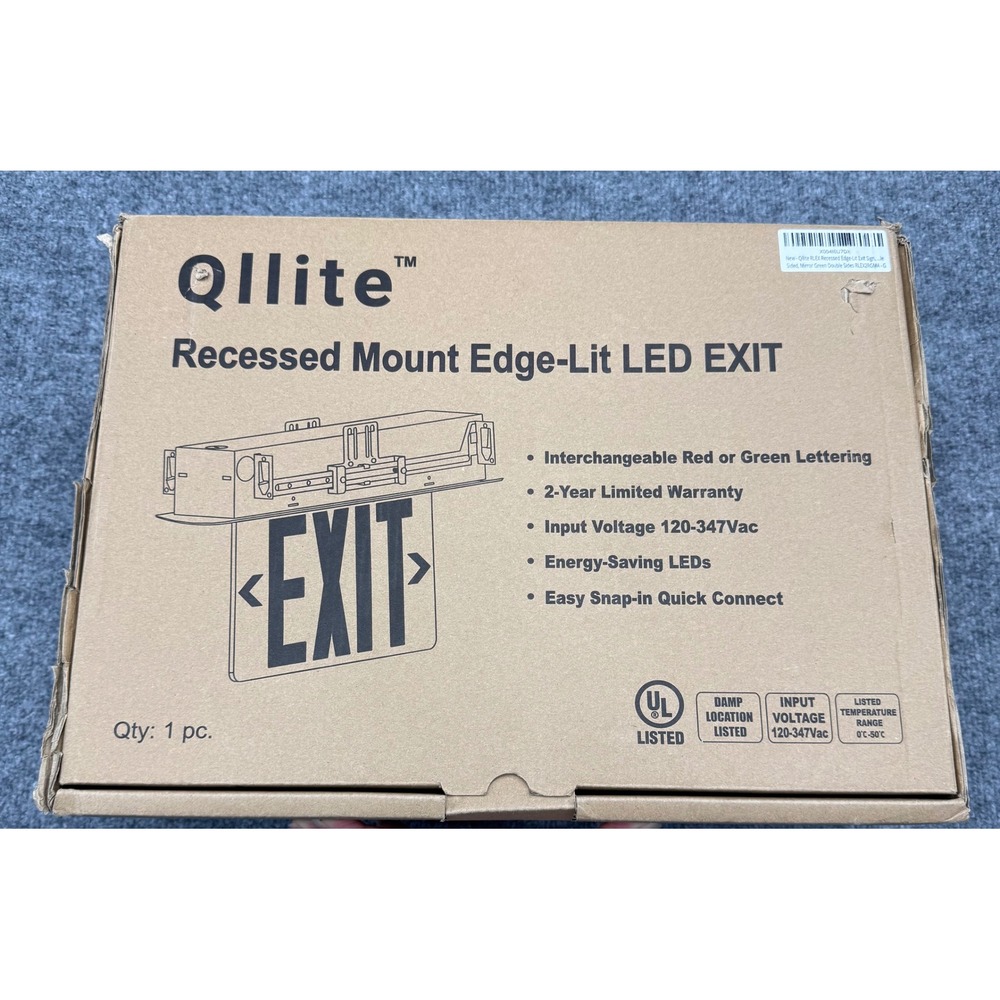 Qllite RLEX Recessed‎ Edge-Lit LED Exit Sign Green Double Sided RLEX2RGMA-G